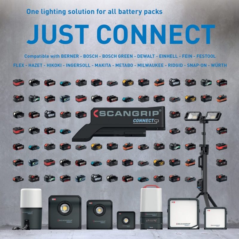 SCANGRIP JUST CONNECT: il nuovo concept per l’illuminazione professionale 18 V